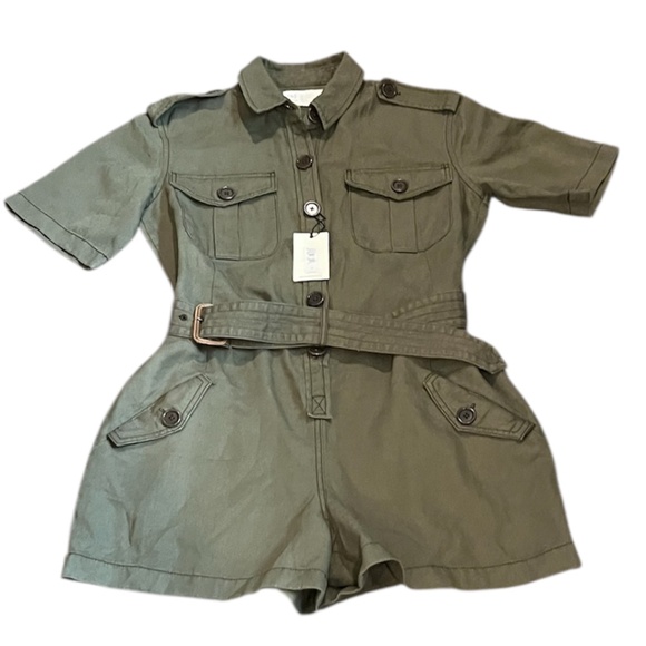 Converse OLIVE GREEN Belted Denim Women's‎ Romper, Size Small NWT - Picture 2 of 9